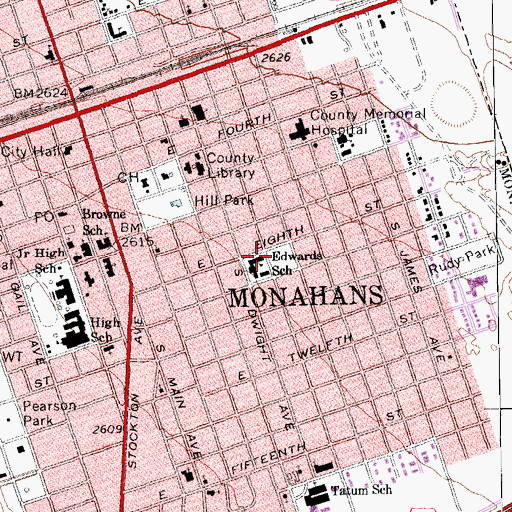 Topographic Map of Edwards School, TX