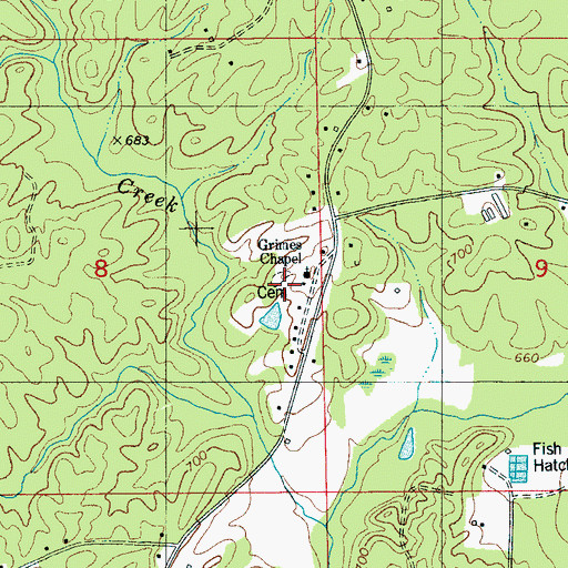 Topographic Map of Grimes Chapel Cemetery, AL