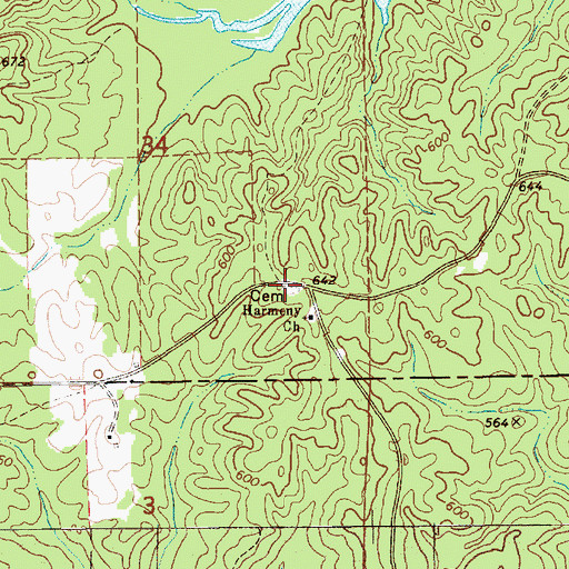 Topographic Map of Harmony Cemetery, AL