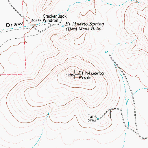 Topographic Map of El Muerto Peak, TX