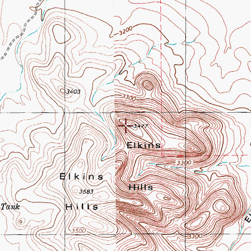 Topographic Map of Elkins Hills, TX