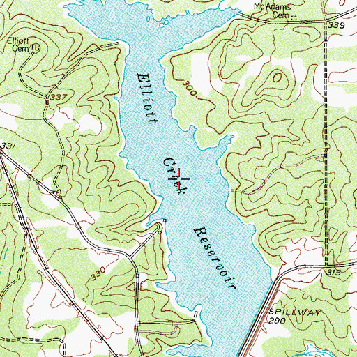 Topographic Map of Elliott Creek Reservoir, TX