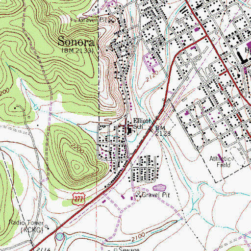 Topographic Map of Elliott School, TX