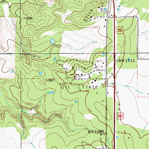 Topographic Map of Ellis Oil Field, TX