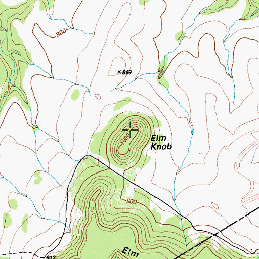 Topographic Map of Elm Knob, TX