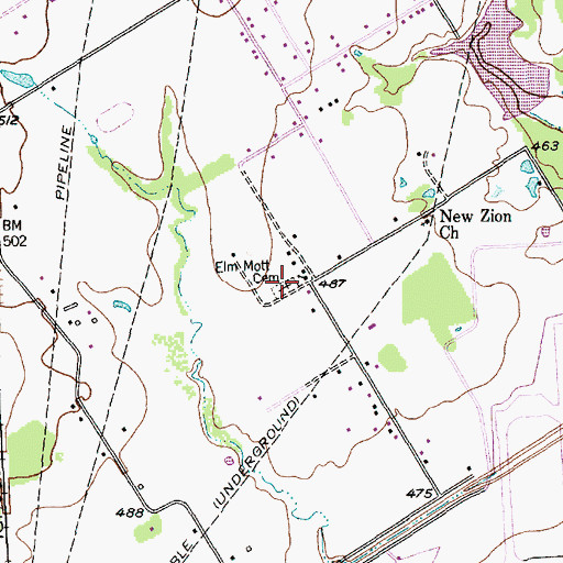 Topographic Map of Elm Mott Cemetery, TX