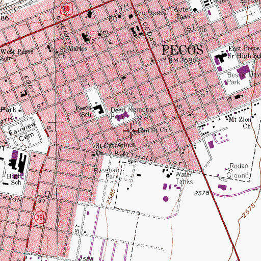 Topographic Map of Elm Street Church, TX