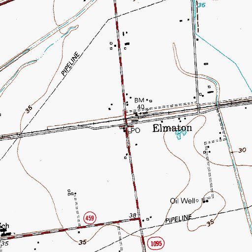 Topographic Map of Elmaton, TX