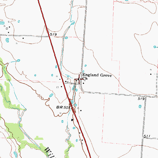 Topographic Map of England Grove Church, TX