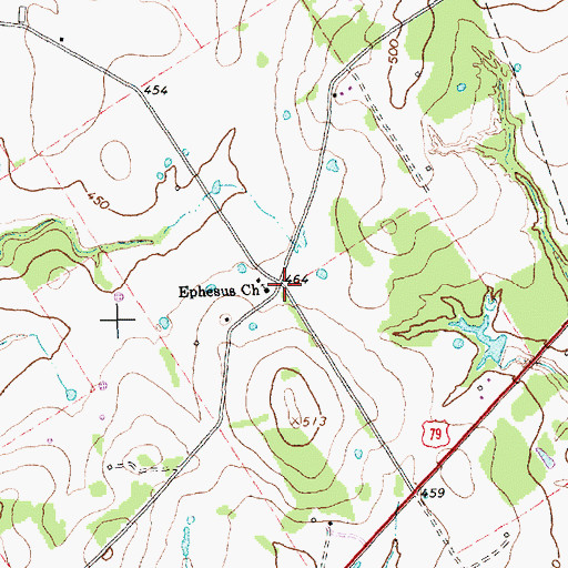 Topographic Map of Ephesus Church, TX