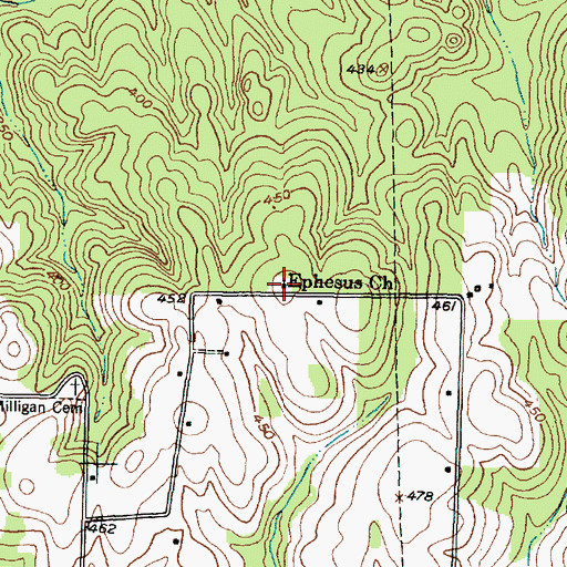 Topographic Map of Ephesus Church, TX