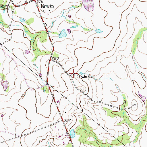 Topographic Map of Erwin Cemetery, TX