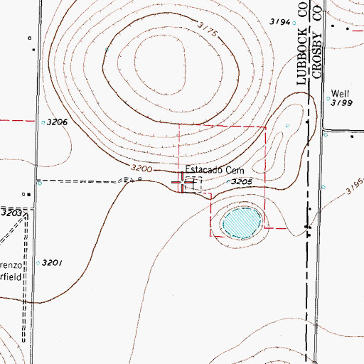 Topographic Map of Estacado Cemetery, TX
