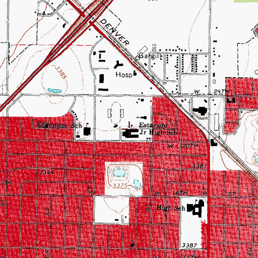 Topographic Map of Estacado Junior High School, TX