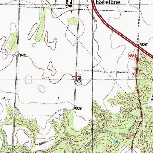 Topographic Map of Estelline Cemetery, TX