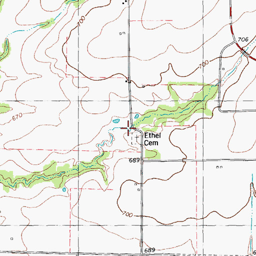 Topographic Map of Ethel Cemetery, TX