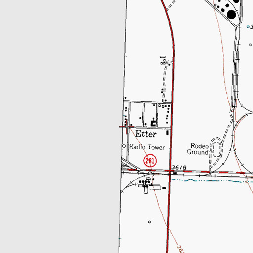 Topographic Map of Etter, TX