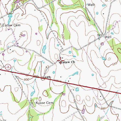 Topographic Map of Eutaw Church, TX
