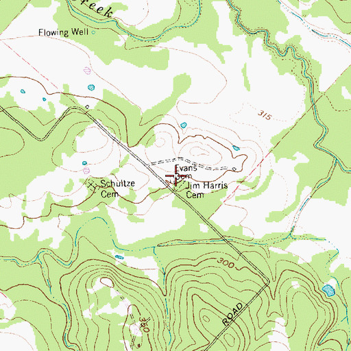 Topographic Map of Evans Cemetery, TX