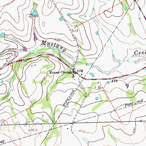 Topographic Map of Evans Chapel, TX