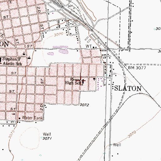 Topographic Map of Evans High School, TX