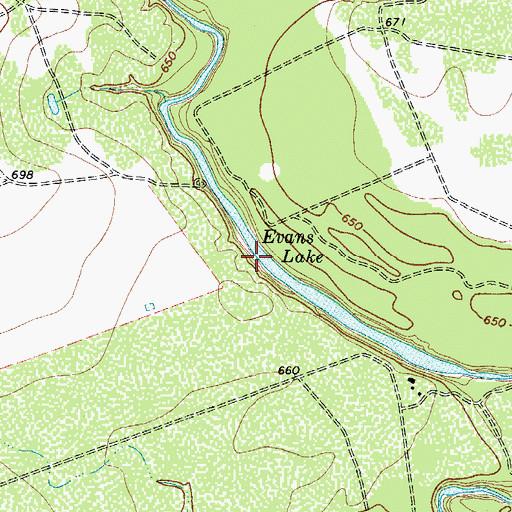 Topographic Map of Evans Lake, TX