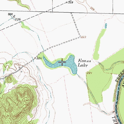Topographic Map of Evans Lake, TX