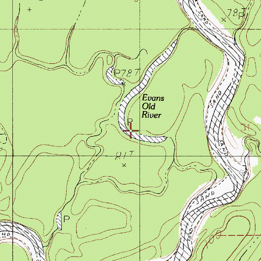 Topographic Map of Evans Old River, TX
