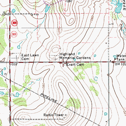 Topographic Map of Evart Cemetery, TX