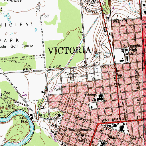 Topographic Map of Evergreen Cemetery, TX