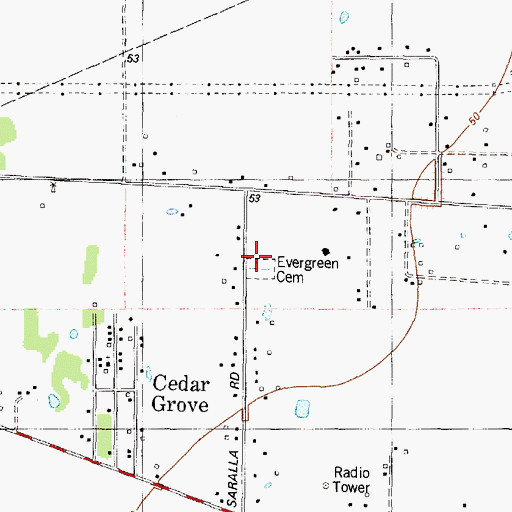 Topographic Map of Evergreen Cemetery, TX