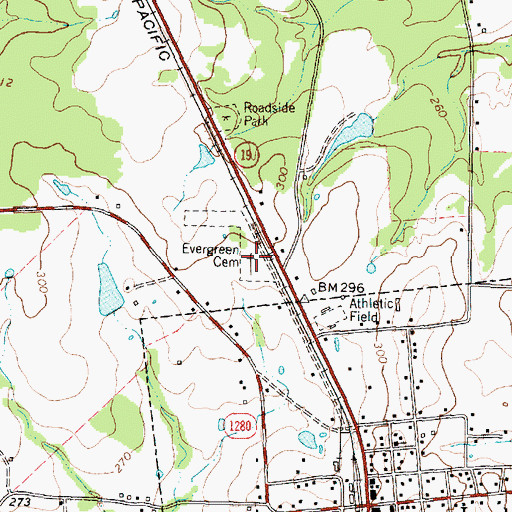 Topographic Map of Evergreen Cemetery, TX
