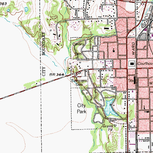 Topographic Map of Evergreen Cemetery, TX
