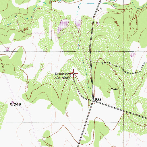 Topographic Map of Evergreen Cemetery, TX