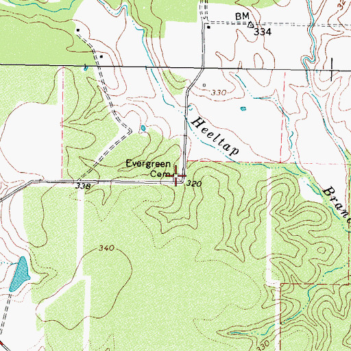 Topographic Map of Evergreen Cemetery, TX