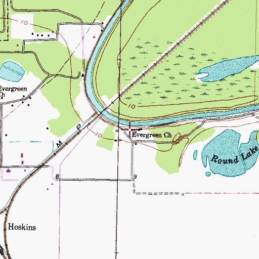 Topographic Map of Evergreen Church, TX