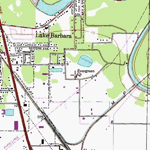 Topographic Map of Evergreen Church, TX