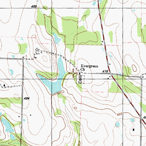 Topographic Map of Evergreen Church, TX