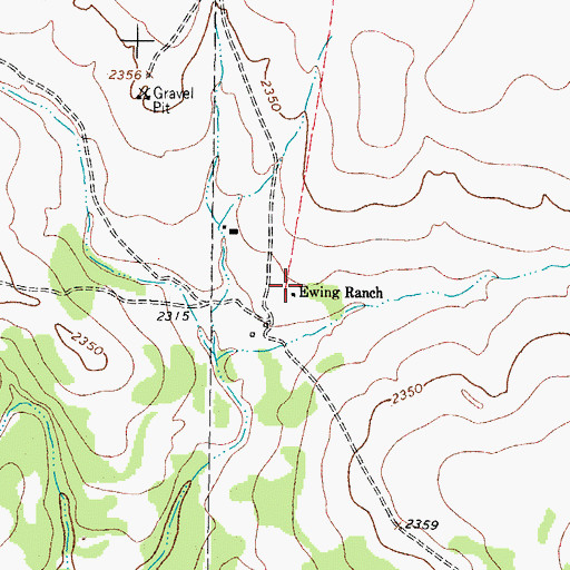 Topographic Map of Ewing Ranch, TX