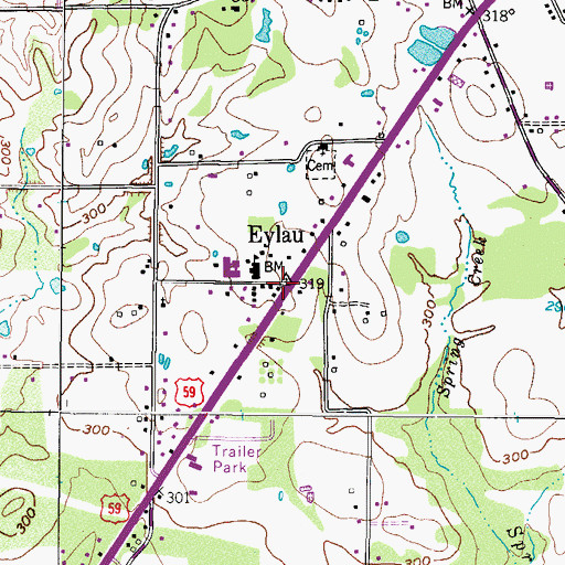 Topographic Map of Eylau, TX