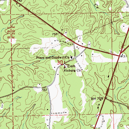 Topographic Map of Nixburg Cemetery, AL