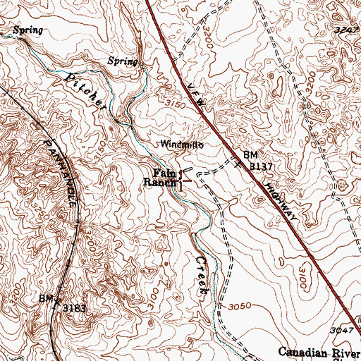Topographic Map of Fain Ranch, TX