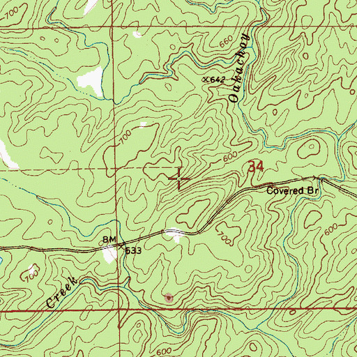 Topographic Map of Oakachoy Covered Bridge, AL