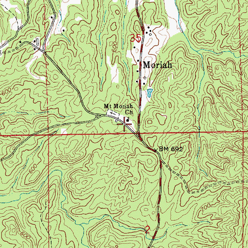 Topographic Map of Old Mount Moriah Cemetery, AL