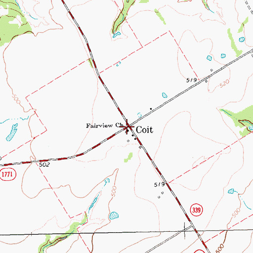 Topographic Map of Fairview Church, TX