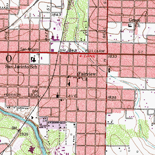 Topographic Map of Fairview Church, TX