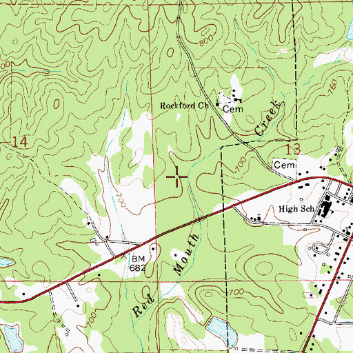 Topographic Map of Old Rockford Cemetery, AL