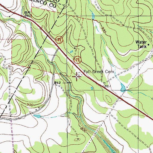 Topographic Map of Fall Creek Cemetery, TX