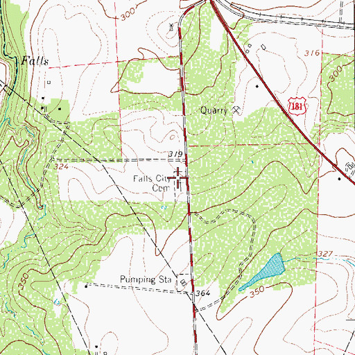 Topographic Map of Falls City Cemetery, TX