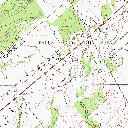 Topographic Map of Falls City Oil Field, TX